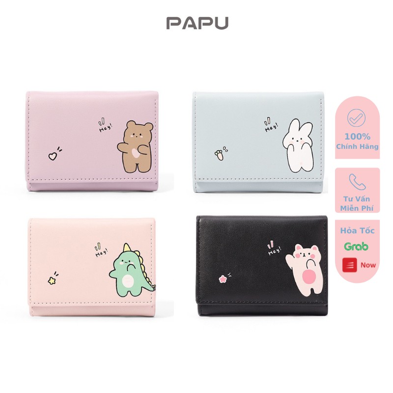 Ví nữ mini cầm tay nhỏ gọn PaPu VN24,in sticker siêu dễ thương 4 màu