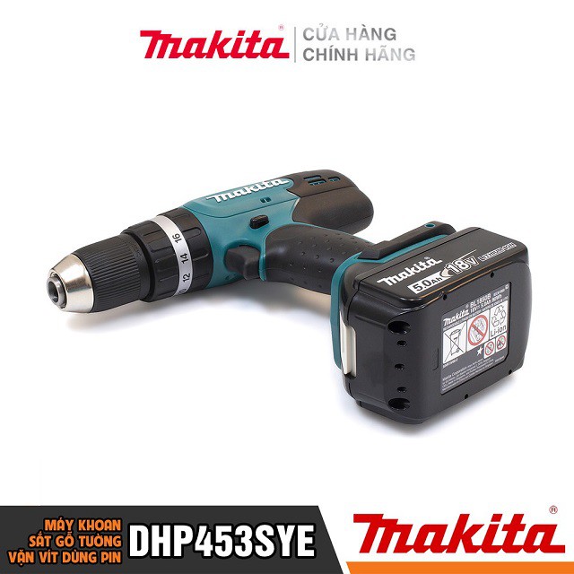 [Chính Hãng] Máy Khoan Bắt Vít Dùng Pin Makita DHP453SYE (18V-1.5AH), Bảo Hành Tại Các TTBH Toàn Quốc