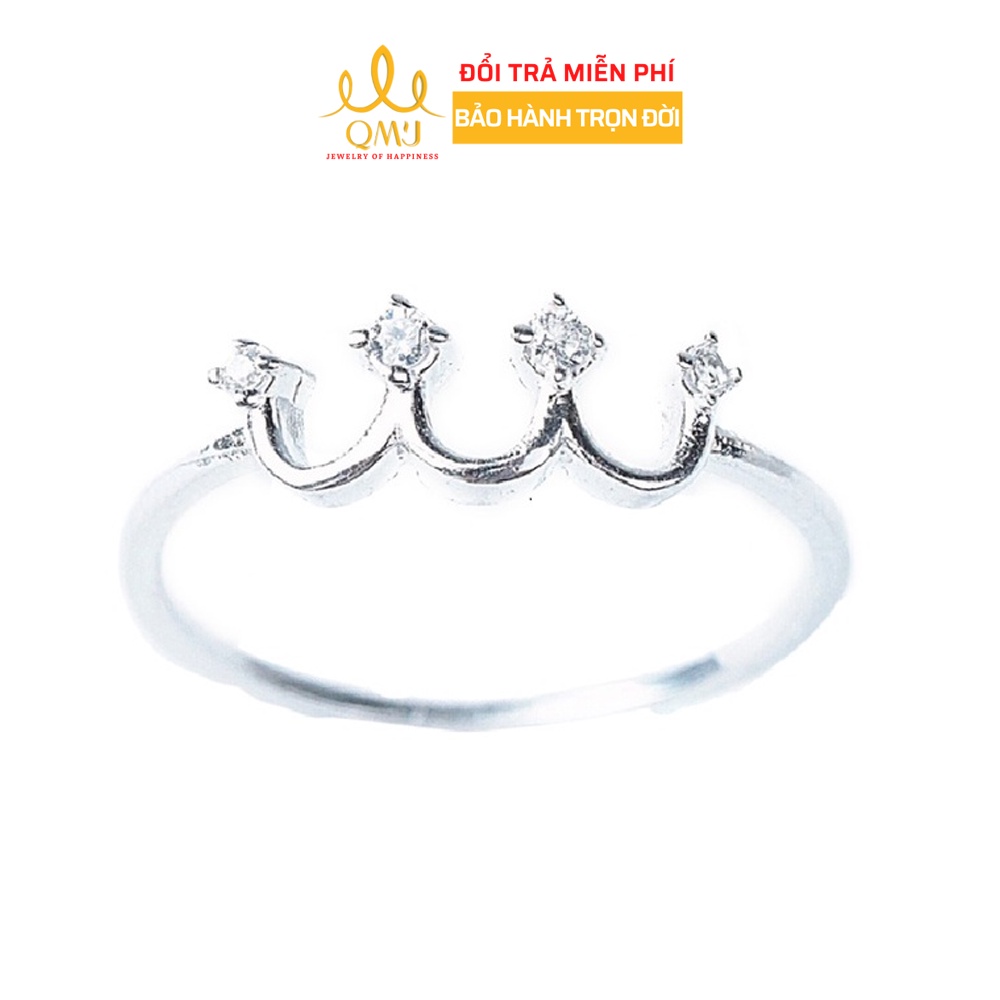 Nhẫn nữ bạc hình vương miện đính đá bạc 925 cao cấp đơn giản tôn tay QMJ - Q479