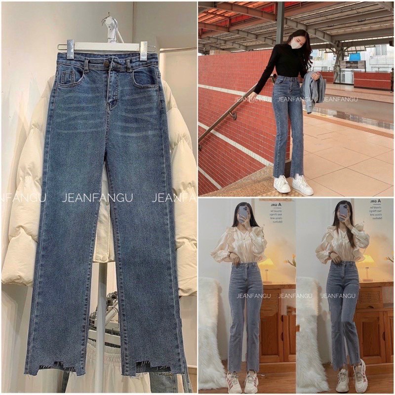 Quần jeans nữ cắt gấu.quần bò nữ ống đứng cắt gấu chuẩn phom hàn quốc | BigBuy360 - bigbuy360.vn