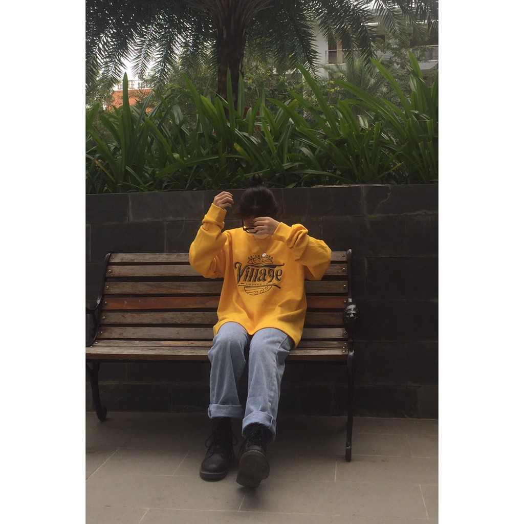 Áo Thun Tay Dài - Sweater nỉ bông Village form rộng 1HIT_UNISEX (ảnh thật)