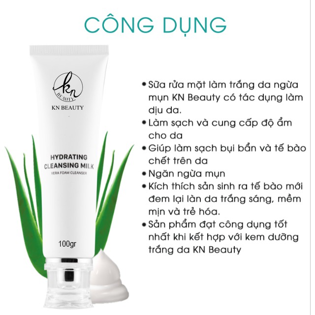 Sữa Rửa Mặt Trắng Da Ngừa Mụn KN Beauty Hydrating Cleansing Milk 100g