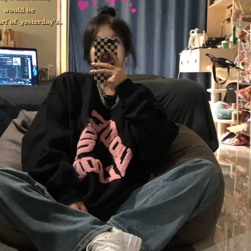 Áo sweater COZOK tay dài cổ tròn dáng rộng phong cách Hàn Quốc