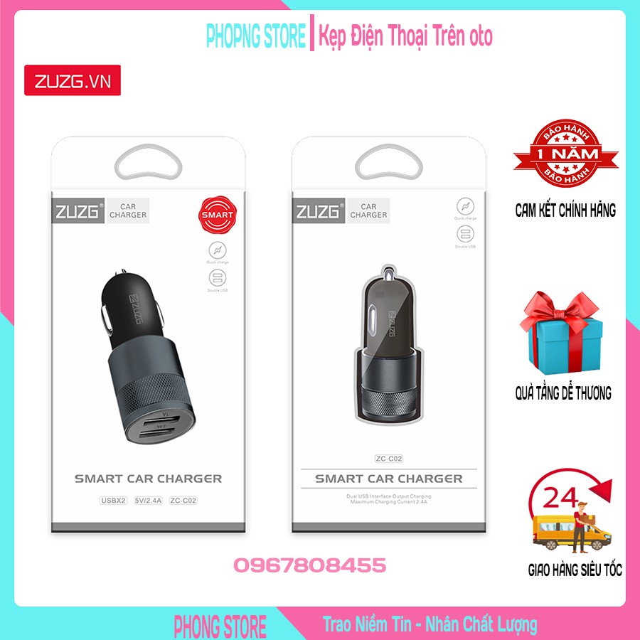 Tẩu Sạc Ô Tô Xe Hơi ZUZG | Tẩu Sạc Nhanh Điện Cho Otô 2 Cổng USB 5V-2.4A Bảo Hành 12 Tháng
