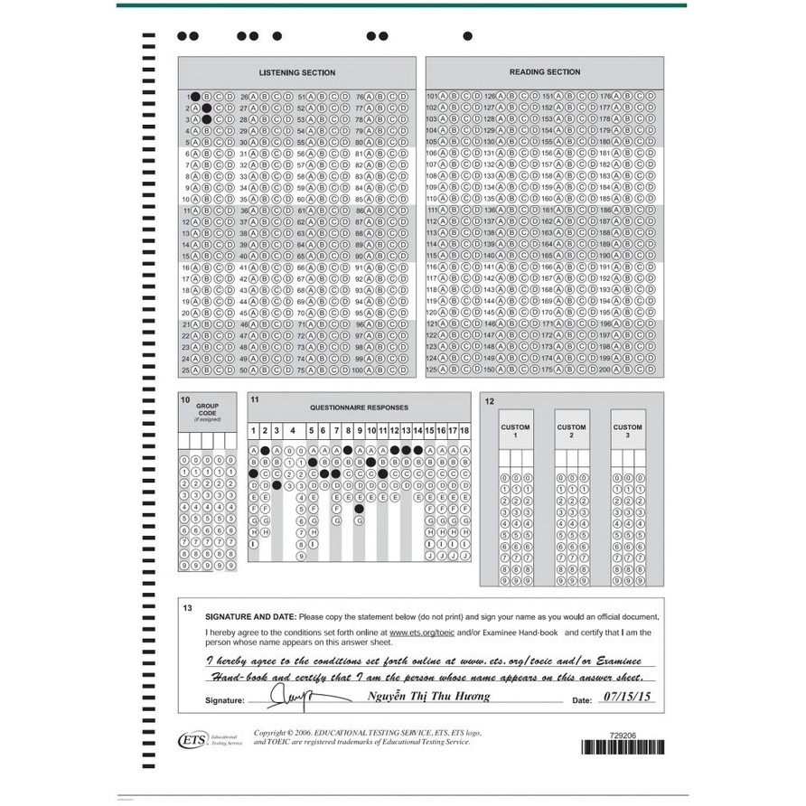 Sản phẩm giấy thi Toeic iig-ANSWER SHEET TOEIC 2021