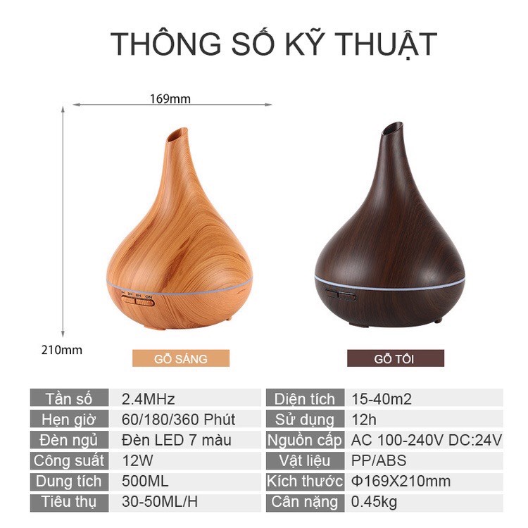 Máy khuếch tán tinh dầu bình rượu (hồ lô), 500ml, tặng kèm 1 chai tinh dầu sả/quế 10ml, máy xông