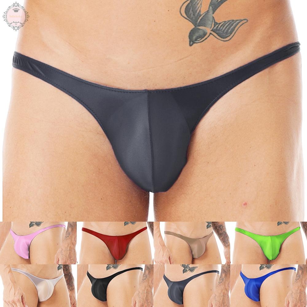 Men Underwear Thong Sexy Bikini G-String Oil Shiny Bulge Pouch T-Back Underpants