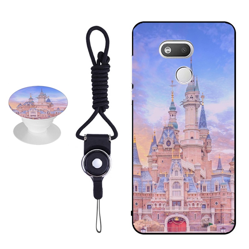 Ốp điện thoại hình hoạt hình Disney lâu đài có dây đeo đệm đỡ cho HTC DESIRE 12S