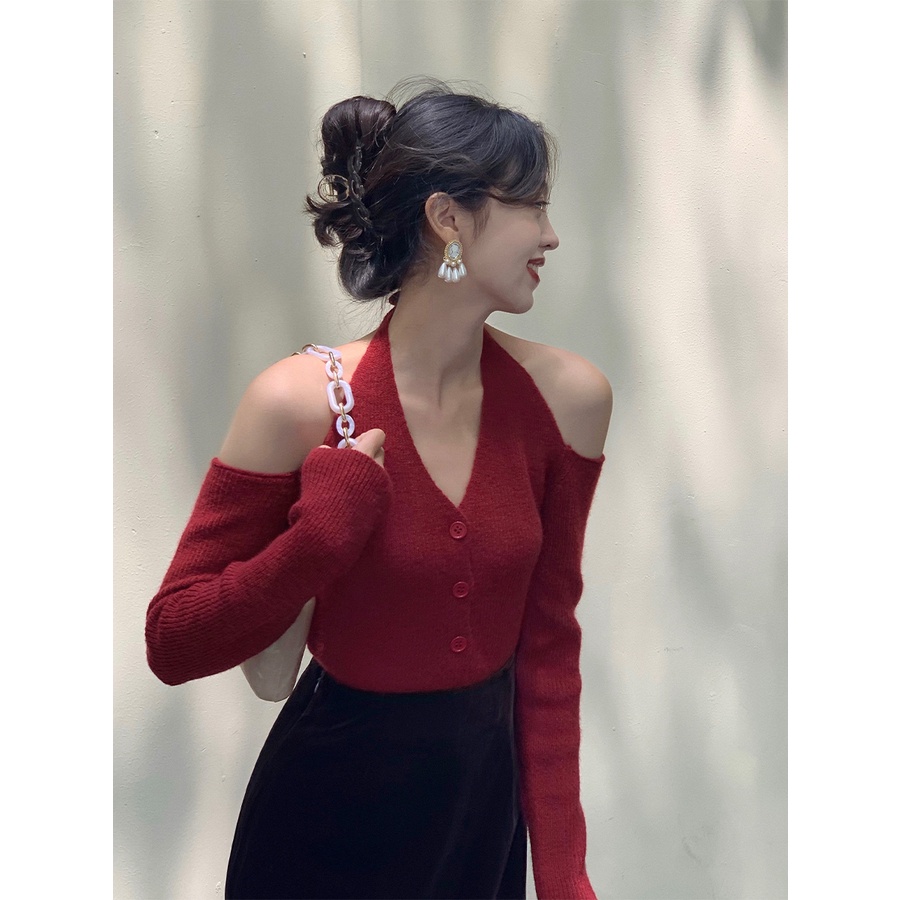 Áo Len Tay Dài Hở Vai Thời Trang Phong Cách Hàn Quốc Dành Cho Nữ