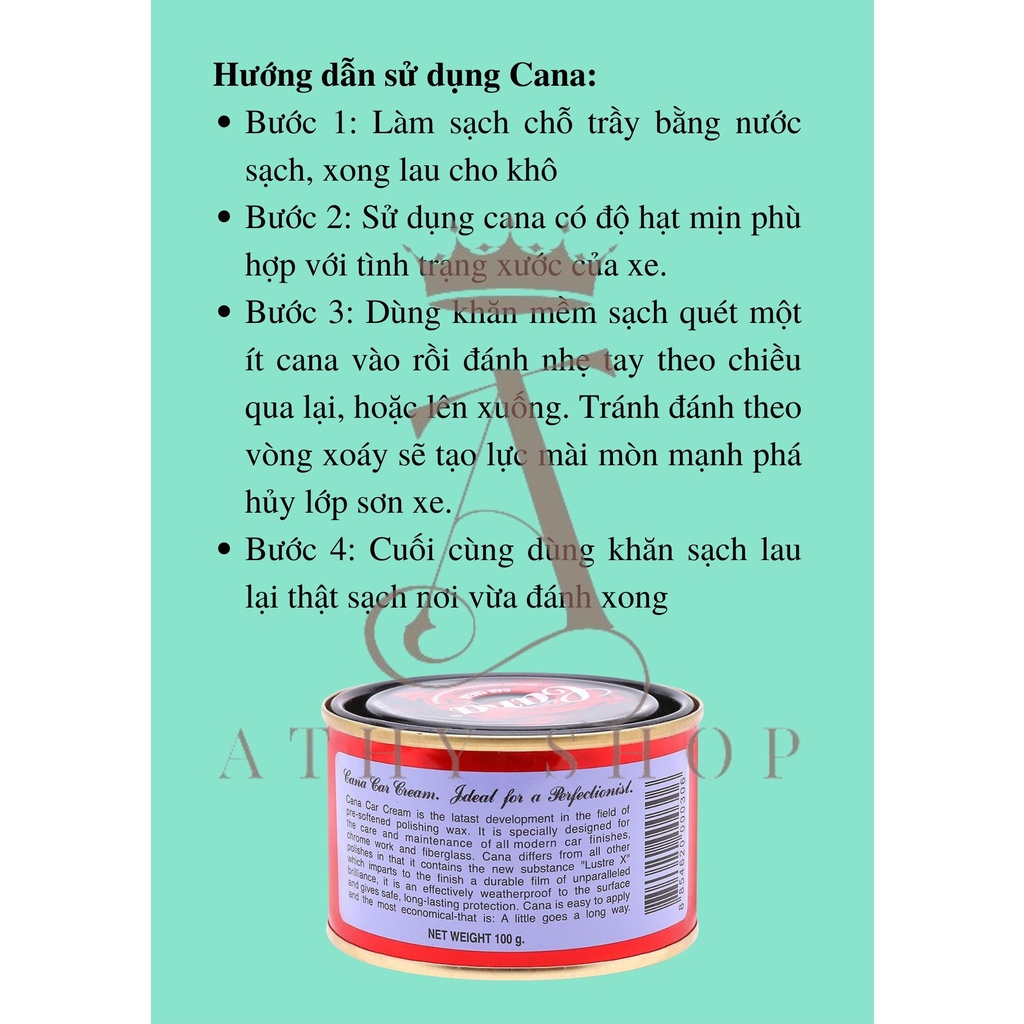 Cana hũ nhỏ 100g, dung dịch đánh bóng xe hơi ô tô xe máy, xóa vết xước bề mặt sơn & nhựa, car cream, hộp cà na rẻ sỉ