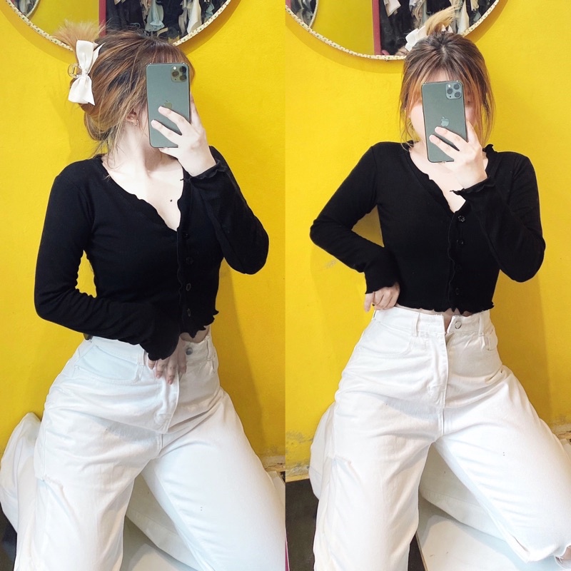 Áo Croptop Bèo Tay Dài  YUMI BÁN SỈ Chất Thun Dày Dặn Siêu Hot 2021