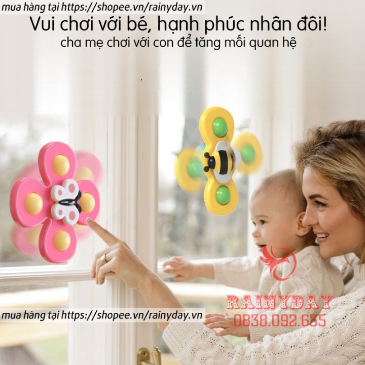 Bộ 3 đồ chơi con quay spinner cho bé gắn tường chong chóng hoạt hình dán dính tường cho bé