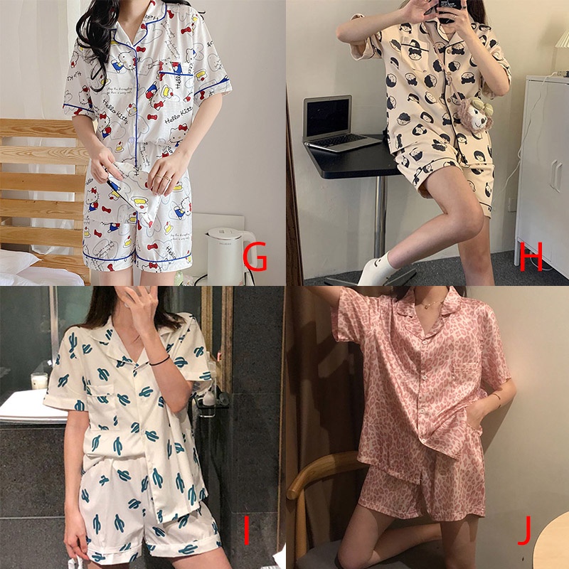Bộ đồ ngủ ngắn tay in họa tiết phong cách hàn quốc thời trang mùa hè cho nữ
