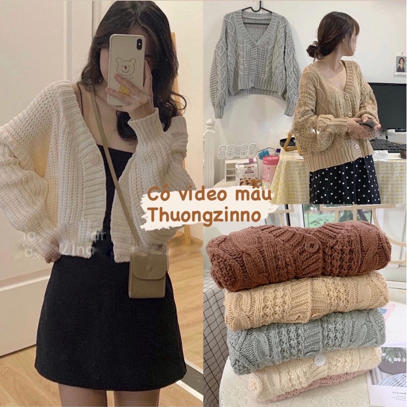 [Ảnh thật/Video]Áo cardigan xoắn thừng dáng ngắn nhiều màu Áo cadigan chất đẹp thiết kế bo ống tay, cổ V hàn quốc