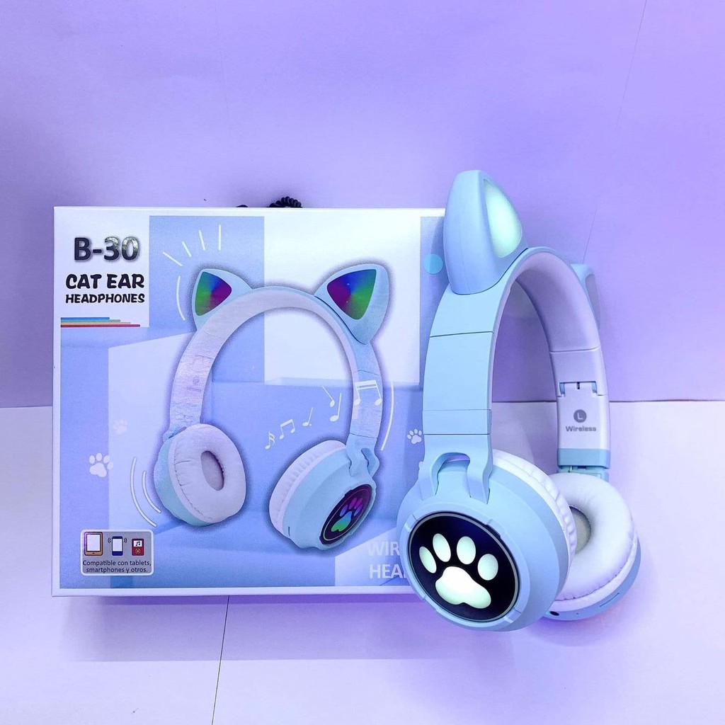 Tai nghe chụp bluetooh tai mèo gaming có đèn led nhiều màu dễ thương