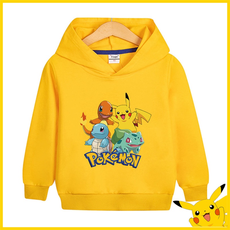 Pokemon kids Clothes Hooded College T Children's Cartoon Print Pikachu Clothes Sweatshirt Baby Pullover Hoodie Loose Long Sleeve Top Boys' and Girls' Hats T Coat