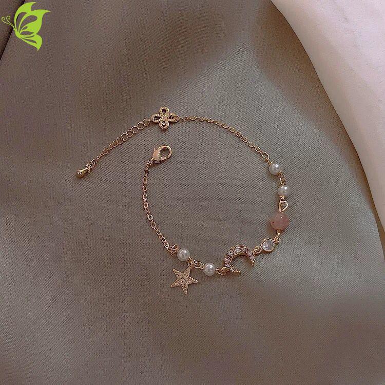 Vòng đeo tay mặt hình ngôi sao,mặt trăng dễ thương phong cách Hàn Quốc cho nữ