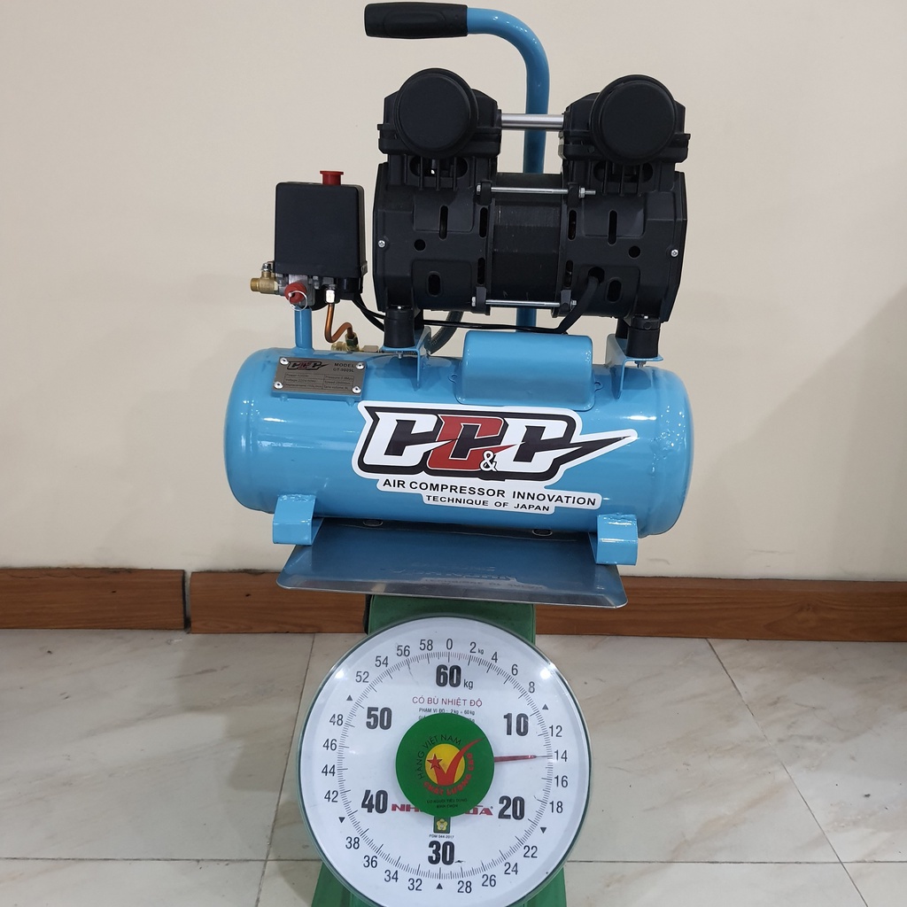 Máy nén khí mini không dầu, ít ồn, 9 lít 1200w chính hãng GGG, 2 van nạp khí 35s đầy bình chuyên dùng phun sơn, xì khô