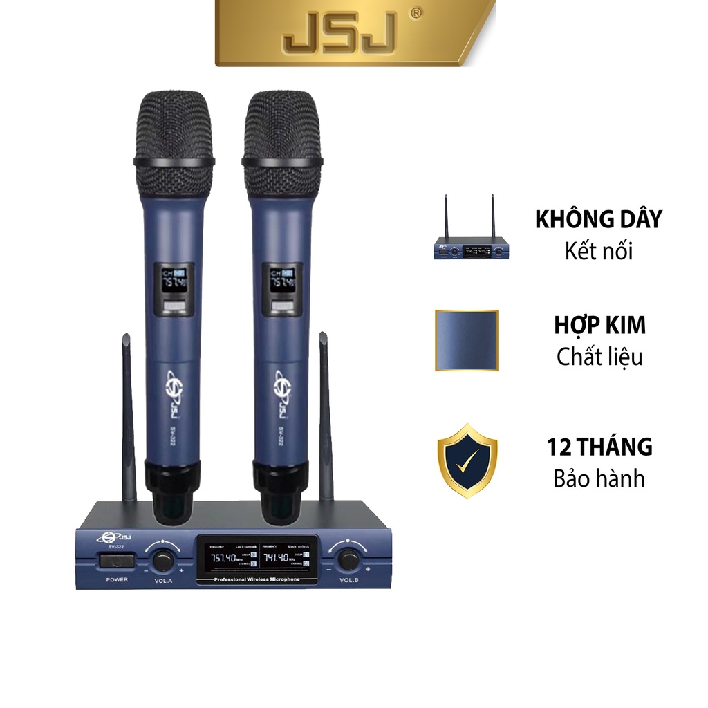 [2 mic] Micro karaoke không dây cao cấp JSJ SV322 tích hợp màn hình led chuyên nghiệp kèm đầu thu sóng, giảm nhiễu