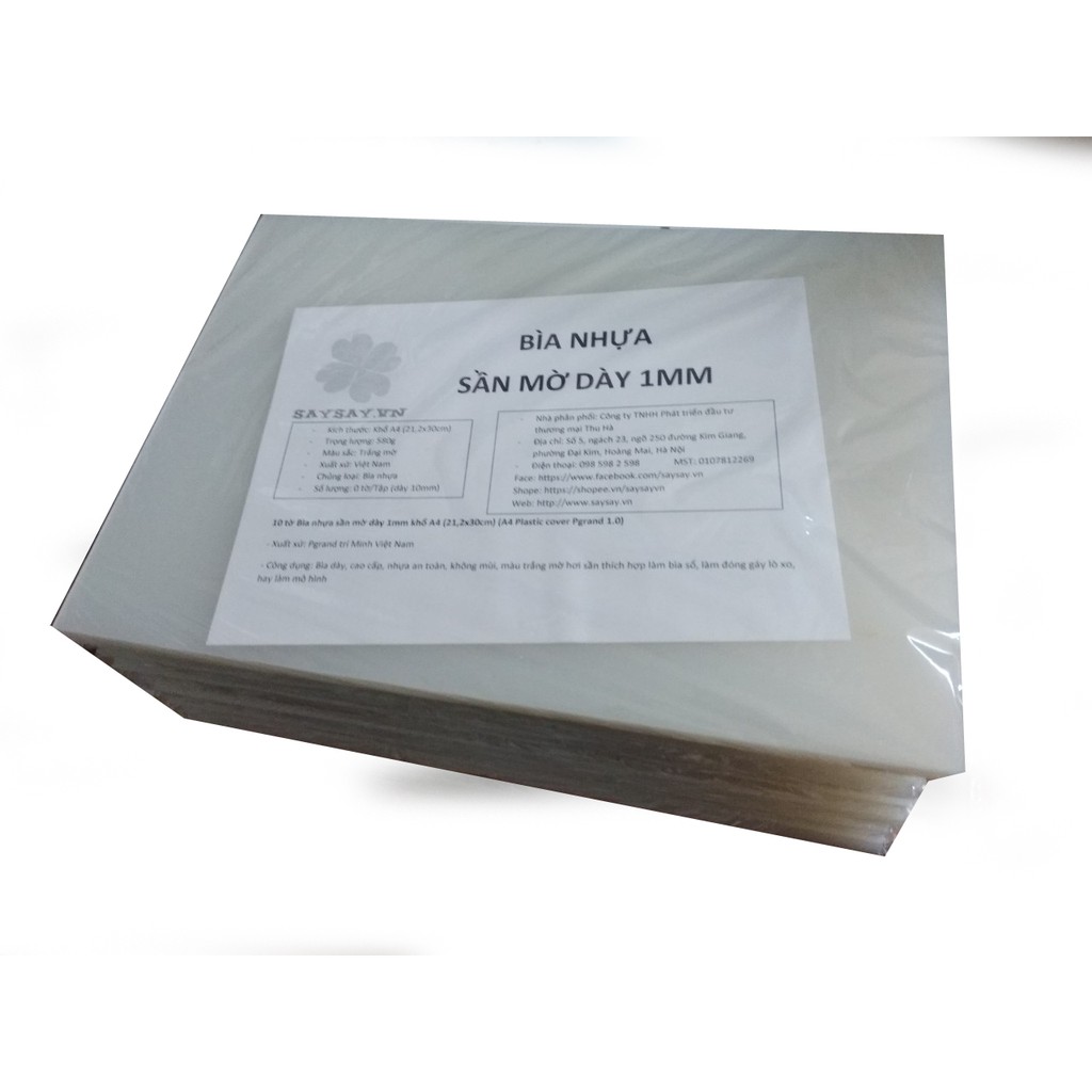 100 tờ Bìa nhựa sần mờ dày 1mm khổ A4 (21,2x30cm) (A4 Plastic cover Pgrand 1.0)