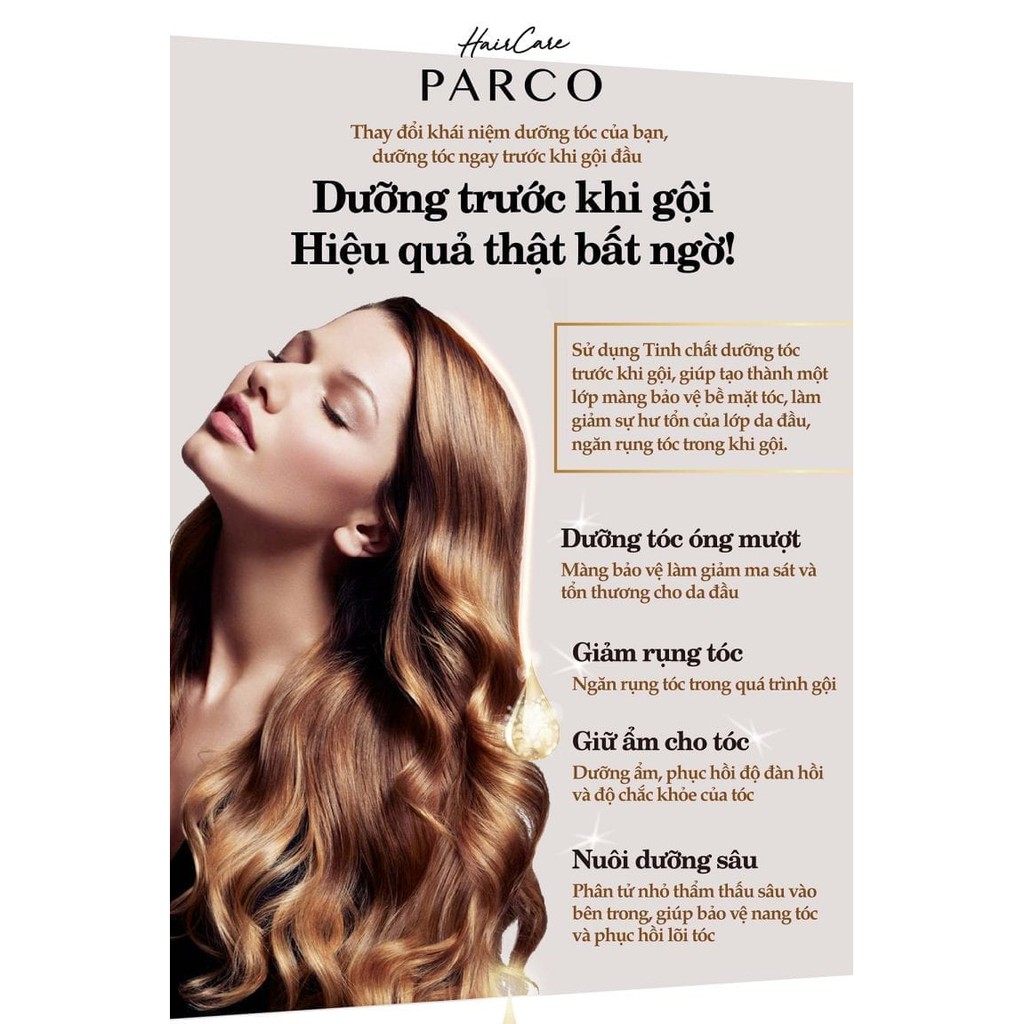 Tinh chất dưỡng tóc trước khi gội Parco - Giúp tóc mềm mượt, giảm gãy rụng trong khi gội, phục hồi tóc hư tổn