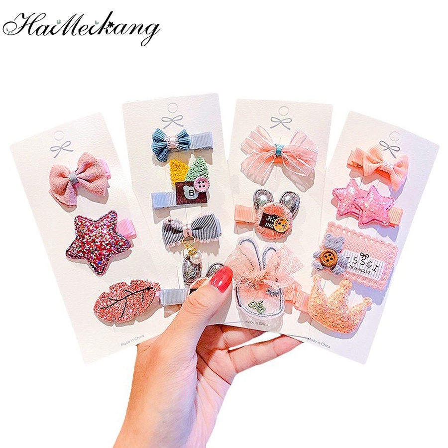 Haimeikang Set kẹp tóc hình nơ hoạt hình thiết kế xinh xắn cho bé gái