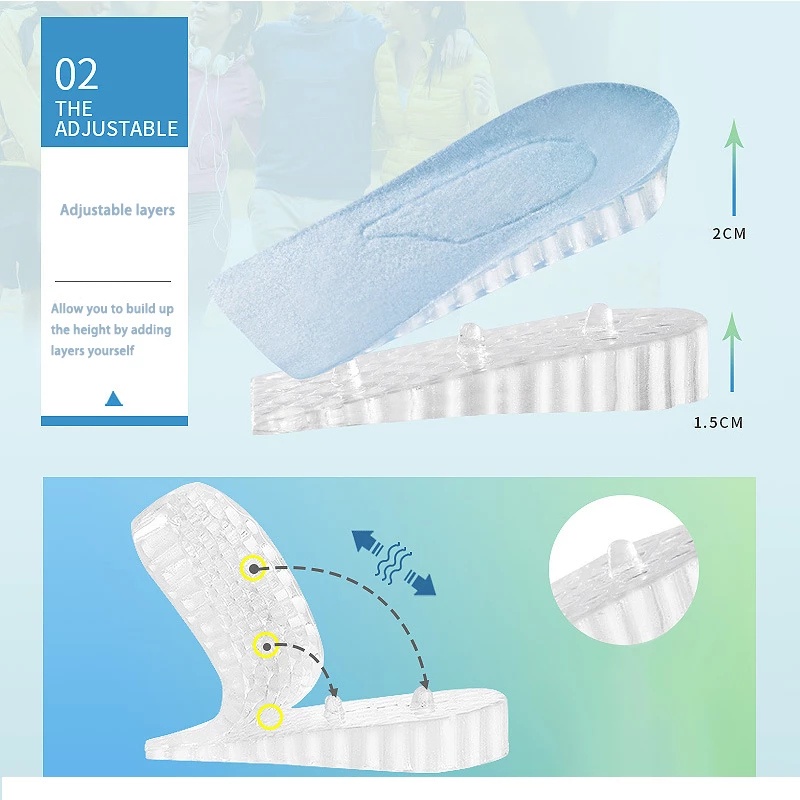 [Mới] Đệm Lót Giày Tăng Chiều Cao 3 Lớp Bằng Silicon Nhẹ Nhàng Thoáng Khí Thoải Mái