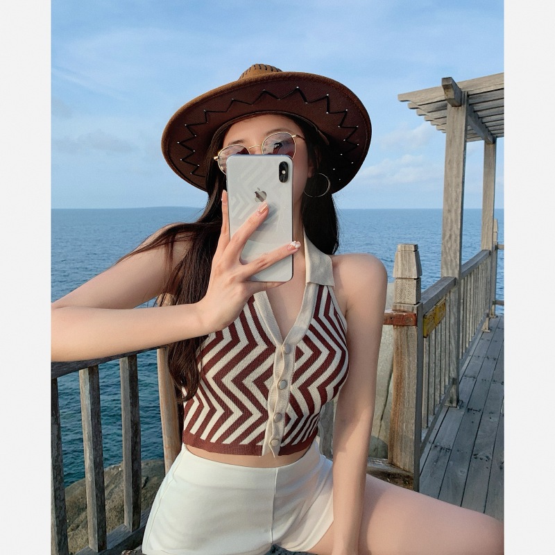 Áo Hai Dây Cổ Chữ V Kẻ Sọc Màu Tương Phản Quyến Rũ Cho Nữ | BigBuy360 - bigbuy360.vn