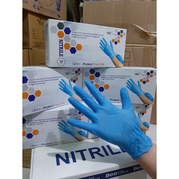Găng Tay Nitrile Xanh,Trắng Không Bột Bee Gloves 100c (50 đôi) 23cm Dày 0.05mm Chế Biến Thực Phẩm, Xăm, Nha Khoa Spa