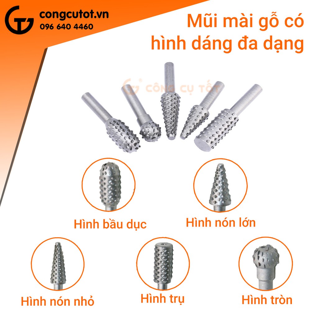 Bộ 5 mũi mài khắc gỗ 10-29mm