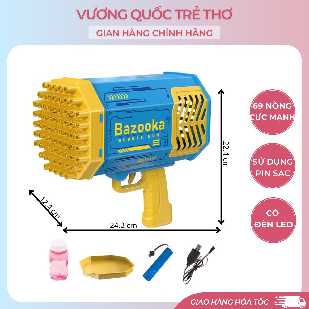 Súng Bắn Bong Bóng Xà Phòng 64 Nòng Siêu To Siêu Mạnh Sử Dụng Pin Sạc Vuongquoctretho, Máy Thổi Bong Bóng Xà Phòng