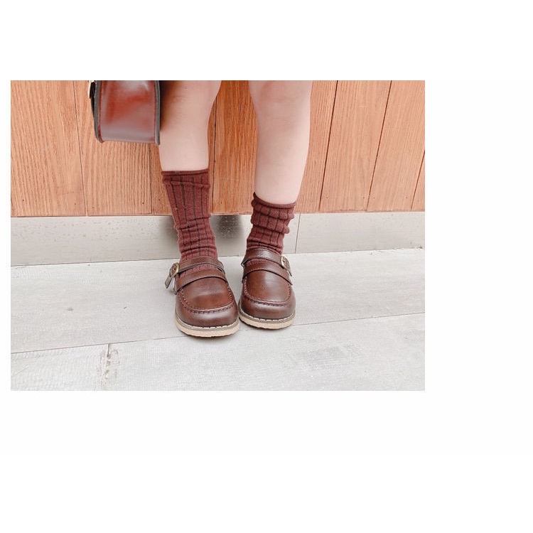 ￼Giày Bé Gái - Giày búp bê da mềm phong cách Vintage Hàn Quốc có quai dán bb529