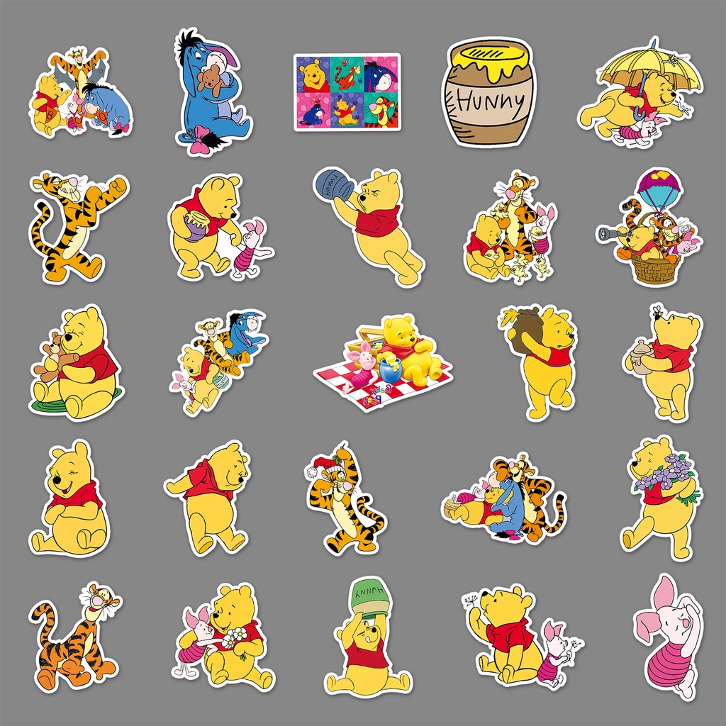 Bộ 50 Miếng Dán Hình Gấu Pooh Chống Thấm Nước Dùng Trang Trí Vali / Laptop / Điện Thoại