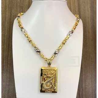 Dây chuyền nam mặt chữ nhật khảm rồng vàng