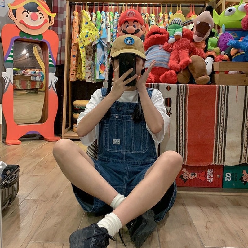 Quần yếm denim ống rộng phong cách Hàn Quốc cho nữ