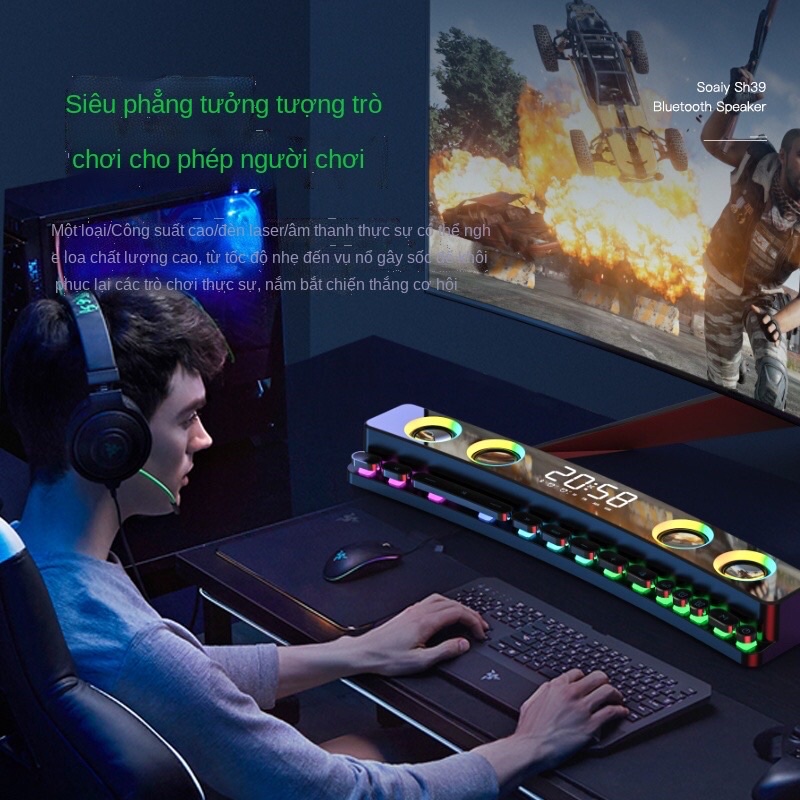 LOA BLUETOOTH CHUYÊN GAME MÁY TÍNH SOAIY SH39,LOA BLUETOOTH TRANG TRÍ MẶT GƯƠNG CÓ ĐỒNG HỒ ĐÈN LED RGB BẢO HÀNH 12 THÁNG