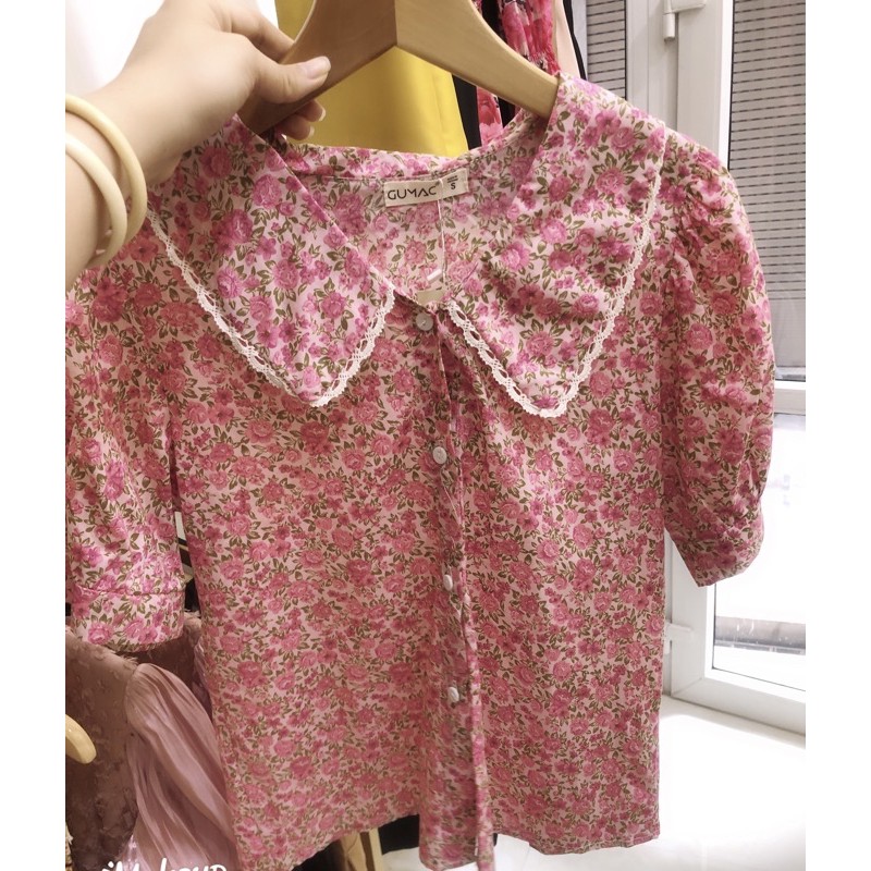 Áo kiểu cổ bèo hoa nhí Hồng cực kì xinh