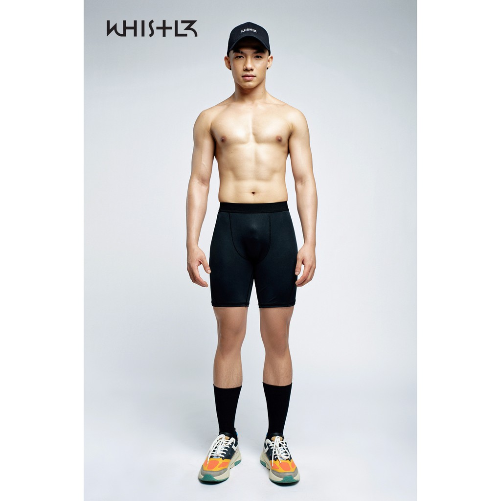 Quần Short Legging Nam Whistl3 W3 Men Short Legging chất liệu Air-Polyester màu đen siêu co giãn, ôm body tinh tế