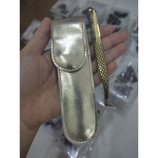 Nhíp nối mi volume mỏ gà vàng nhám (có bao da)