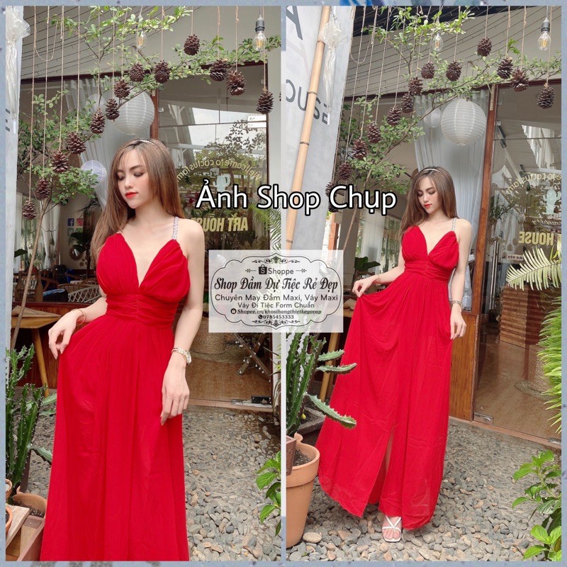 [FREESHIP] Đầm maxi 2s xẻ vàng đỏ