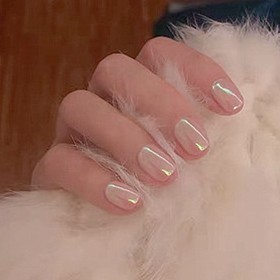 Bộ 24 Móng Tay Giả Dạng Dài Màu Ngọc Trai Sáng Bóng Phong Cách Âu Mỹ Tiện Dụng