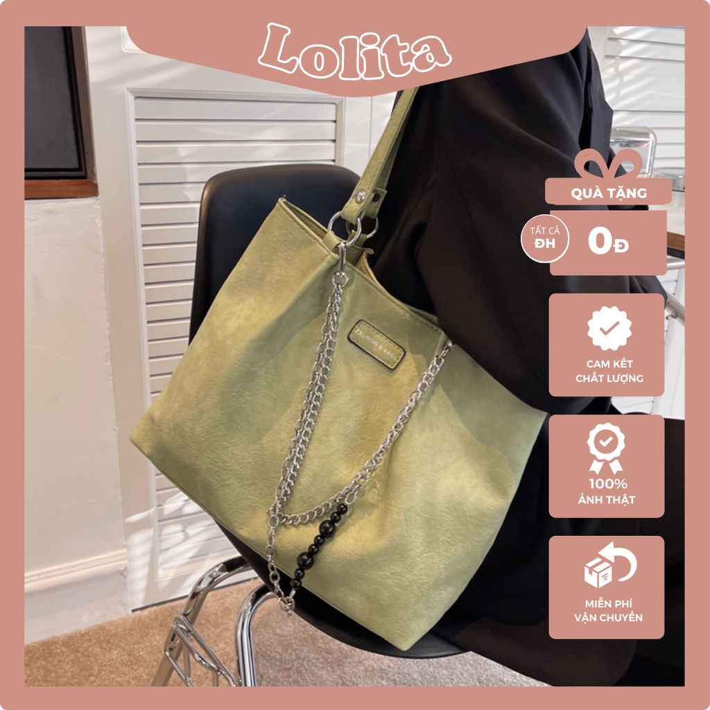 Túi Xách Tote Da Nhăn Bản To Công Sở Vintage LOLITA