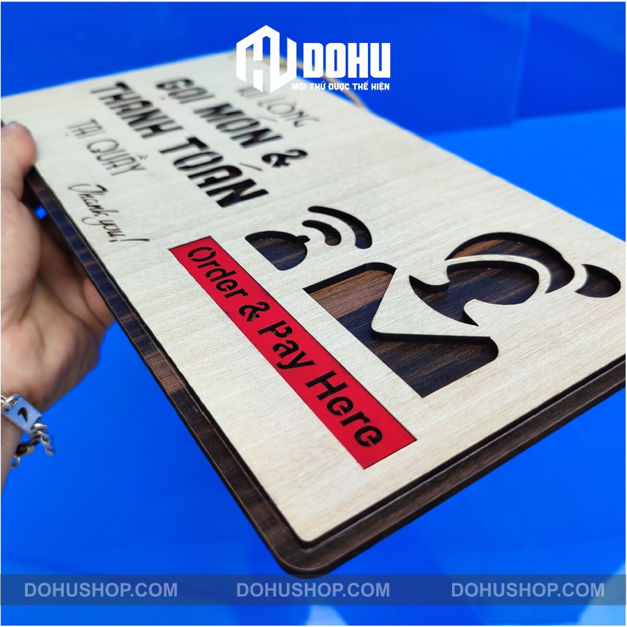 Bảng gọi món tại quầy, order here bằng gỗ 2 lớp - bảng treo