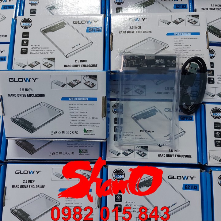 Box ổ cứng Gloway G21U3 dùng cho SSD/HDD 2,5&quot; - Nhựa ABS trong suốt – CHÍNH HÃNG – Bảo hành 12 tháng