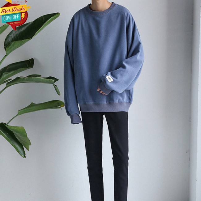 COD Women Men Round-Necked Loose Long-Sleeved Oversize Casual Sweatshirts for Campus