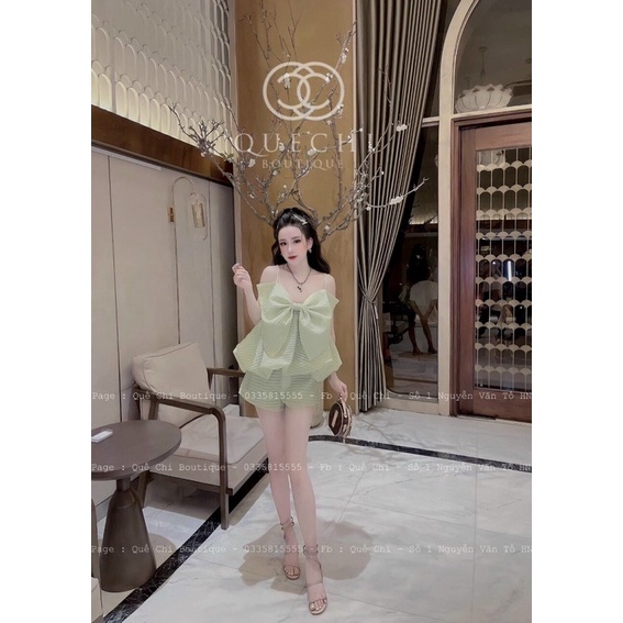 Set áo nơ 2 dây quần short chất xốp có lớp lót lụa hàng thiết kế siêu đẹp