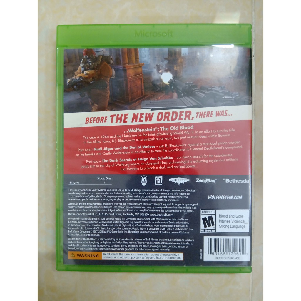 Đĩa game Xbox One Wolfenstein Old Blood