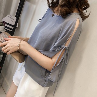 Áo voan tay lửng cột nơ