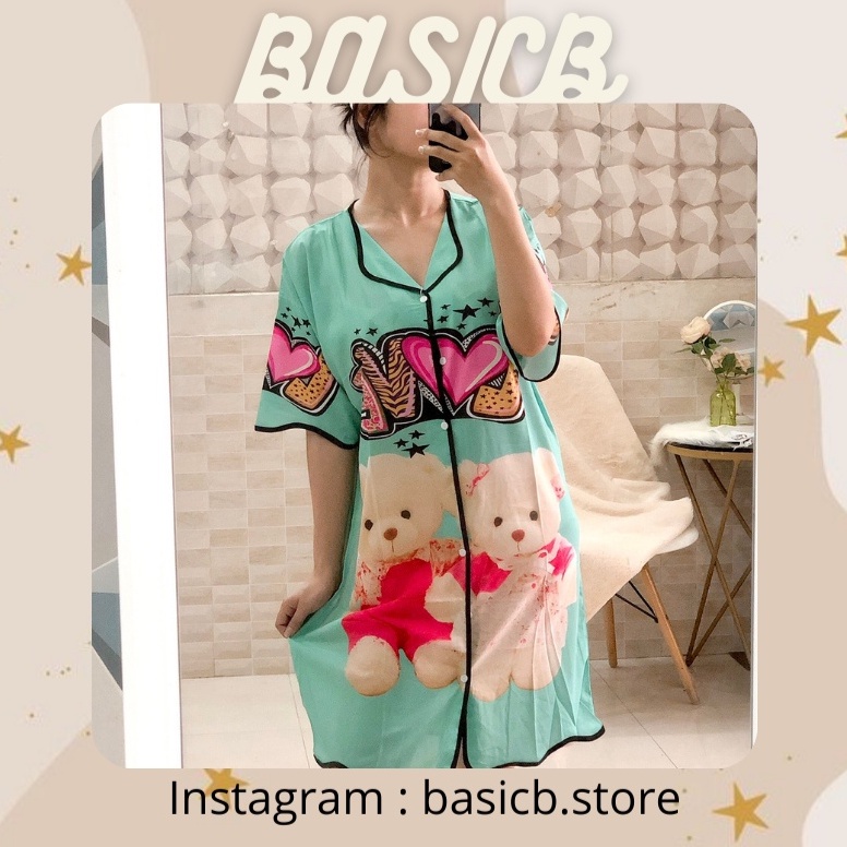 [BÁN XUYÊN TẾT]Đầm ngủ lụa mặc nhà gợn sóng form to dành cho chị em bigsize/mẹ bỉm sau sinh/bà bầu- họa tiết dễ thương