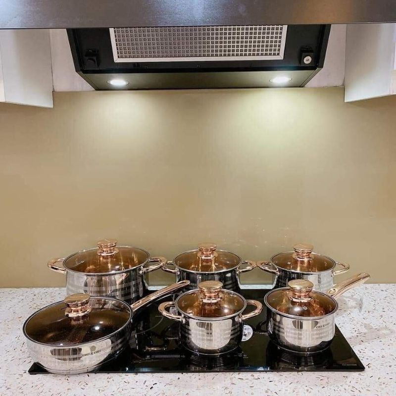 Bộ nồi 6 món làm bằng inox 304 không gỉ cao cấp
